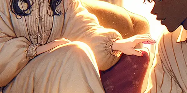 A couple shares an intimate moment as the man gently washes the woman's feet in a softly lit room.