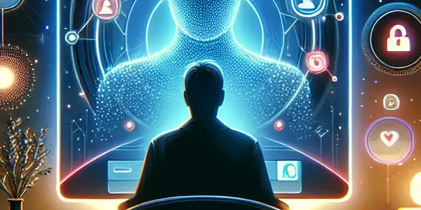 An intimate virtual chat scene featuring a user engaging with an alluring model on a high-definition screen.